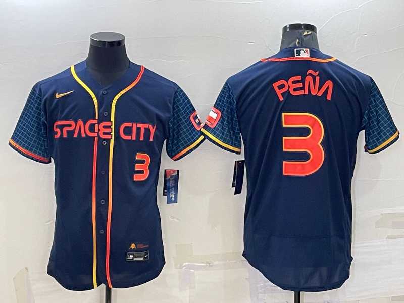Mens Houston Astros #3 Jeremy Pena Number 2022 Navy Blue City Connect Flex Base Stitched Jersey